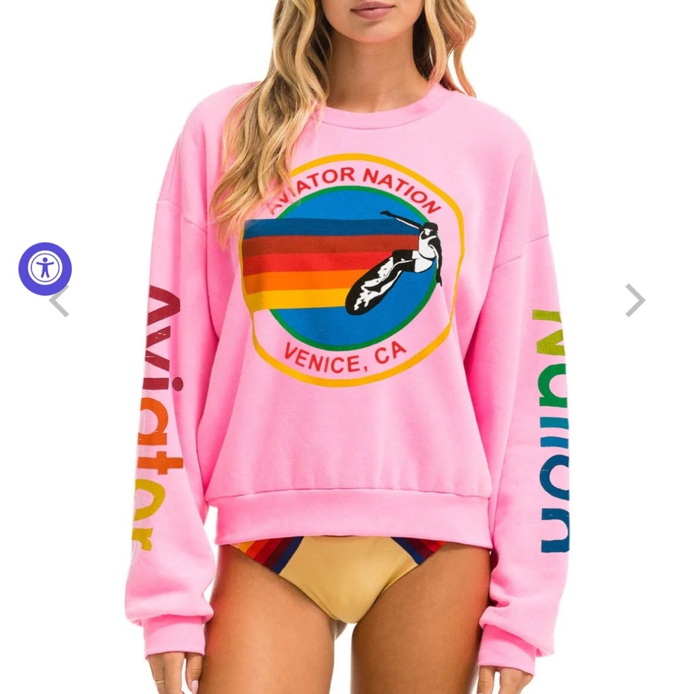 Aviator Nation NWT Relaxed Crew Sweatshirt Neon Pink